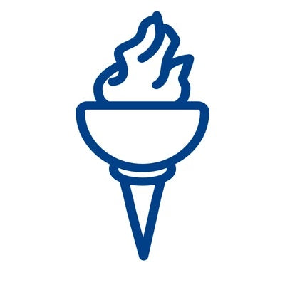 Closed-up logo of a torch in a blue colour and white background that represents the product supplier to athletes by Bauerfeind Australia.