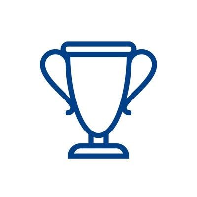 Closed-up logo of a trophy in a blue colour and white background that represents Bauerfeind Australia products as award winning.