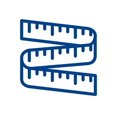 Closed-up logo of a tape measure in a blue colour and white background that represents Bauerfeind Australia as precise on product measurement.