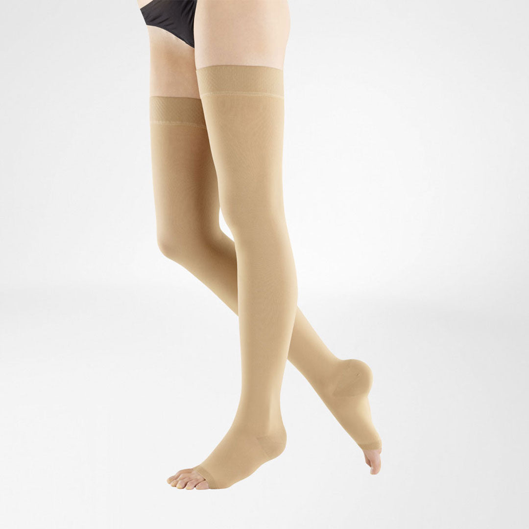 VenoTrain Micro Thigh High Compression Stockings - Caramel Open Toe
